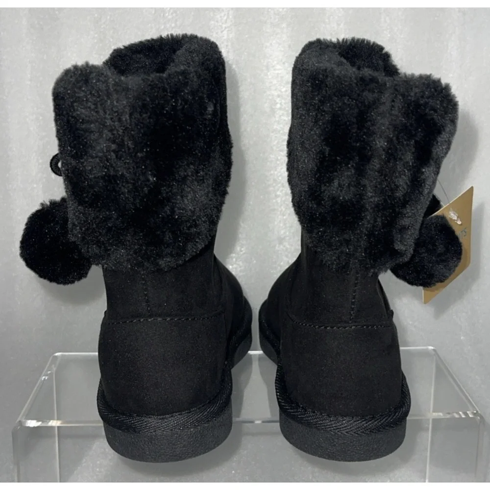 Thereabouts Willa Flat Heel Black‎ Winter Boots Faux Fur Girls Size 12 NEW